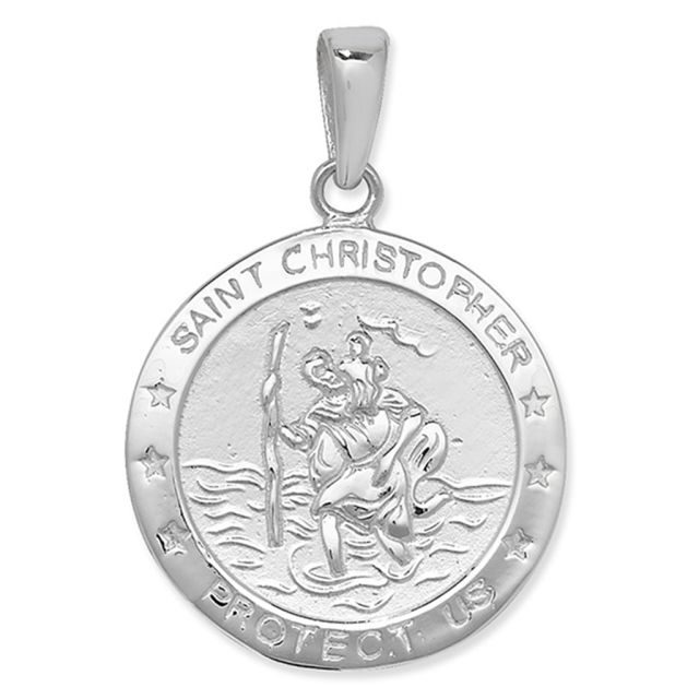 Buy Sterling Silver Round Protect Us St Christopher Pendant by World of Jewellery