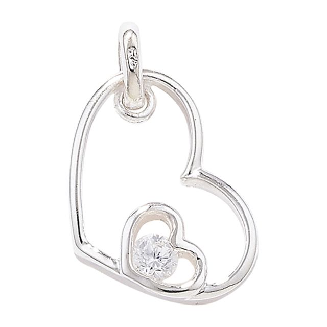 Buy Sterling Silver Double Heart With Cubic Zirconia Pendant by World of Jewellery