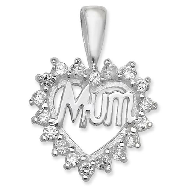 Buy Sterling Silver Cubic Zirconia Mum Heart Pendant by World of Jewellery