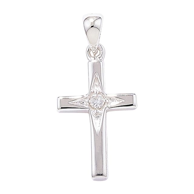 Buy Sterling Silver Cubic Zirconia Star Cross Pendant by World of Jewellery