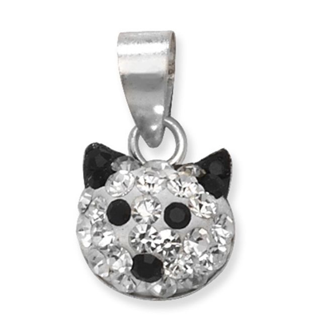 Buy Sterling Silver Black & Clear Crystal Cat Face Pendant by World of Jewellery