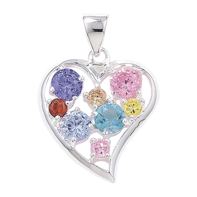 Buy Sterling Silver Multi Colour Cubic Zirconia Heart Pendant by World of Jewellery