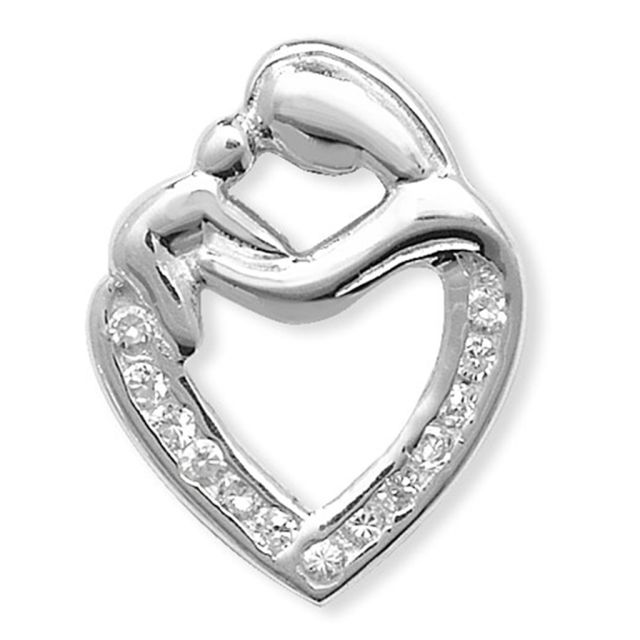 Buy Sterling Silver Cubic Zirconia Mother & Child Heart Pendant by World of Jewellery