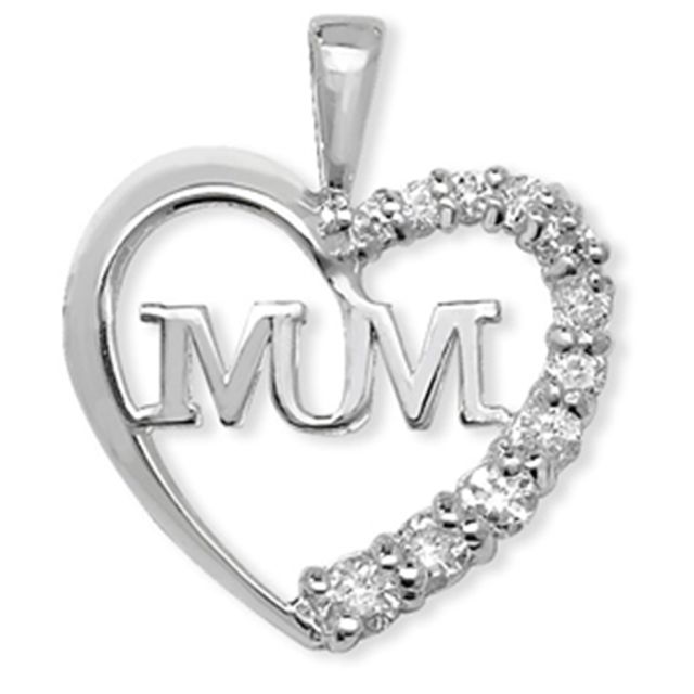 Buy Sterling Silver Cubic Zirconia Mum Heart Pendant by World of Jewellery