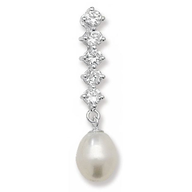 Buy Sterling Silver Pearl & Cubic Zirconia Drop Pendant by World of Jewellery