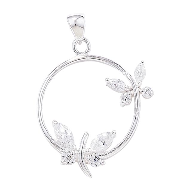 Buy Sterling Silver Cubic Zirconia Circle With Butterfly Pendant by World of Jewellery