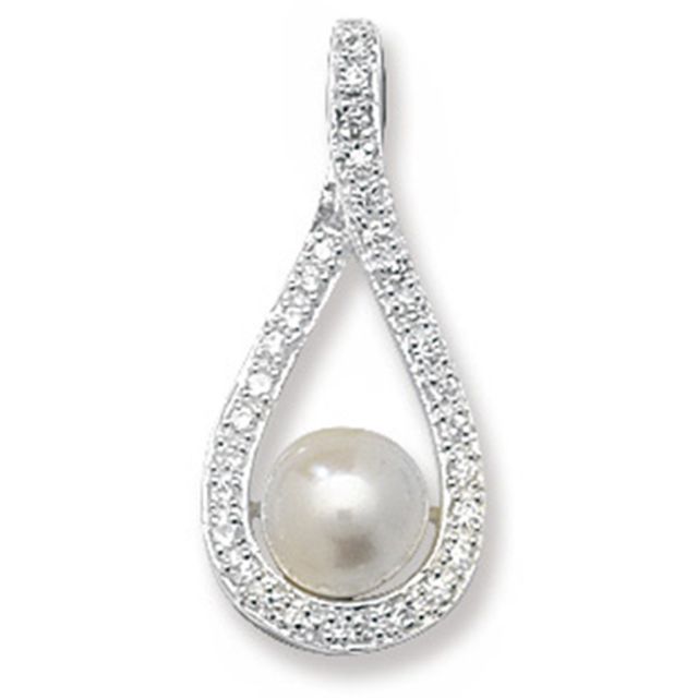 Buy Sterling Silver Pearl & Cubic Zirconia Pendant by World of Jewellery