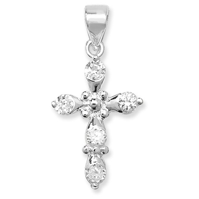 Buy Sterling Silver Fancy Cubic Zirconia Cross Pendant by World of Jewellery