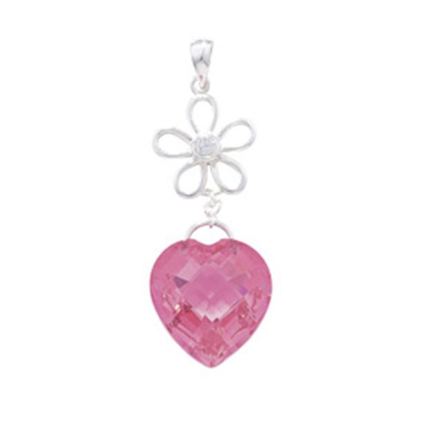 Buy Sterling Silver Pink Heart Drop Pendant by World of Jewellery