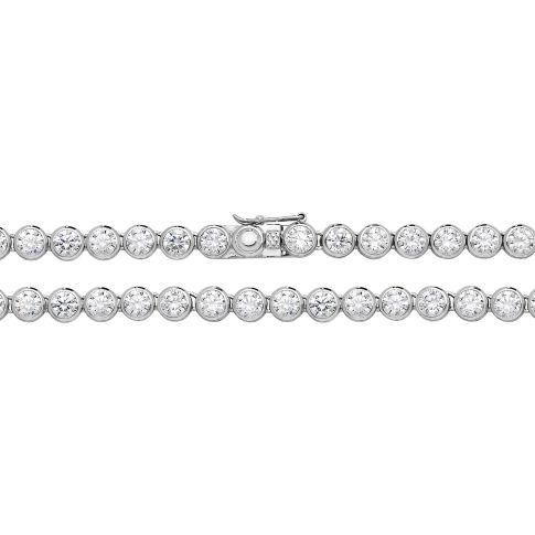Buy Sterling Silver 6mm Round Cubic Zirconia Set Chain Necklace 17 - 32 Inch by World of Jewellery
