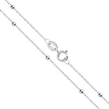 Mens 9ct White Gold Flat Trace and Bead Ball Chain Necklace 16 - 24 Inch