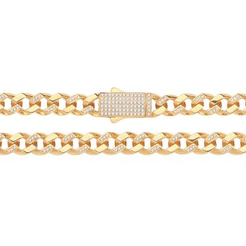 9ct Gold 8.5mm Open Link Cubic Zirconia Set Cuban Curb Chain Necklace 22 - 24 Inch
