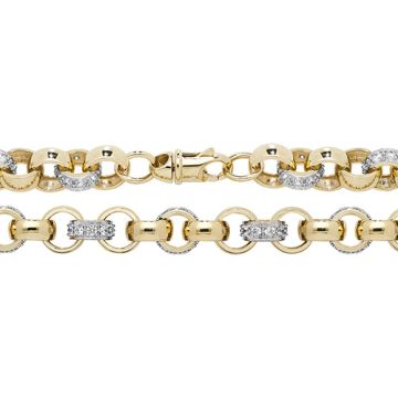 Mens 9ct Gold 7mm Patterned Cubic Zirconia Set Cast Belcher Chain Necklace 22 - 30 Inch