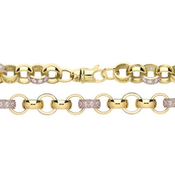 Mens 9ct Gold 8mm Patterned Cubic Zirconia Set Cast Belcher Chain Necklace 22 - 30 Inch