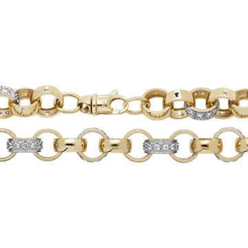 Mens 9ct Gold 10mm Patterned Cubic Zirconia Set Cast Belcher Chain Necklace 22 - 30 Inch