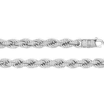 Boys Sterling Silver 7mm Cubic Zirconia Set Rope Chain Necklace 22 - 36 Inch