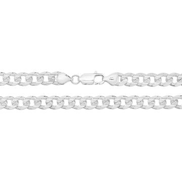 Girls Sterling Silver 9mm Pave Curb Chain Necklace 20 - 24  Inch