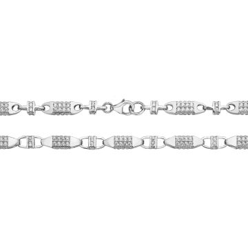 Sterling Silver 5mm Cubic Zirconia Set Block Chain Necklace 28 - 34 Inch