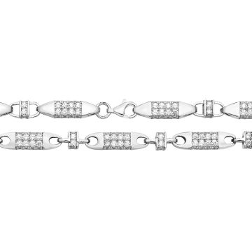 Sterling Silver 7mm Cubic Zirconia Set Block Chain Necklace 30 - 32 Inch