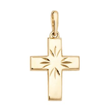 9ct Gold 13mm Star Engraved Cross Pendant