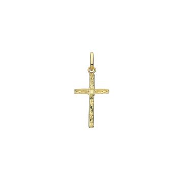 Boys 9ct Gold 20mm Semi Solid Engraved Cross Pendant