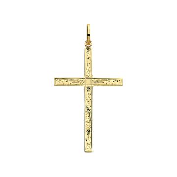 Boys 9ct Gold 38mm Semi Solid Engraved Cross Pendant