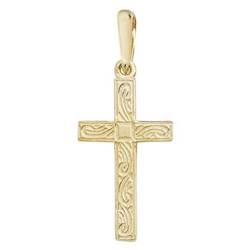Boys 9ct Gold 22mm Engraved Cross Pendant