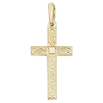 Boys 9ct Gold 25mm Engraved Cross Pendant