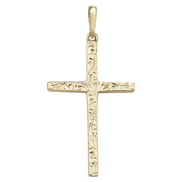 Boys 9ct Gold 35mm Patterned Cross Pendant