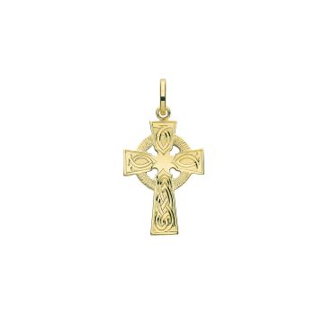Boys 9ct Gold 24mm Semi Solid Celtic Engraved Cross Pendant