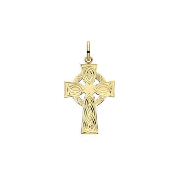 Boys 9ct Gold 26mm Semi Solid Celtic Engraved Cross Pendant