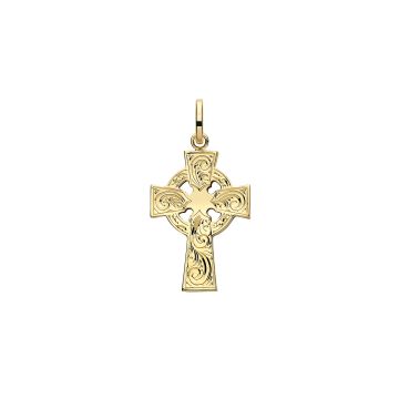 Boys 9ct Gold 23mm Semi Solid Celtic Engraved Cross Pendant