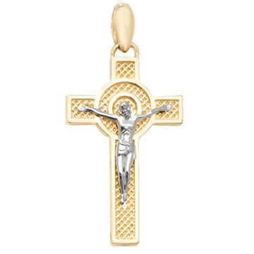 Boys 9ct Yellow and White Gold 20mm Crucifix Cross Pendant