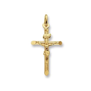 Boys 9ct Gold 28mm INRI Tubelier Crucifix Cross Pendant