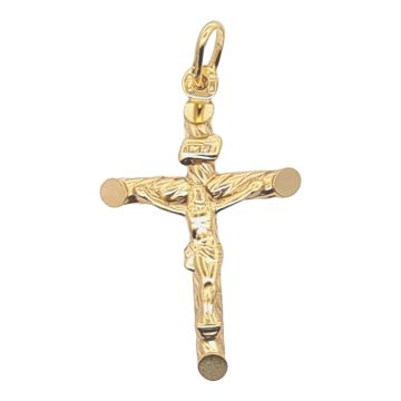 Boys 9ct Gold 32mm INRI Rope Tubelier Crucifix Cross Pendant