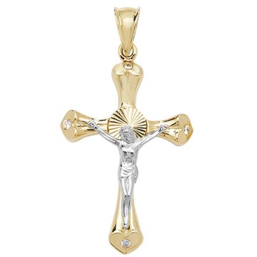 Boys 9ct Yellow and White Gold 39mm Cubic Zirconia Crucifix Cross Pendant
