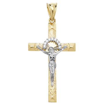 Boys 9ct Yellow and White Gold 42mm Cubic Zirconia Crucifix Cross Pendant