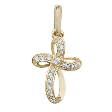 Boys 9ct Gold 13mm Cubic Zirconia Set Cross Pendant