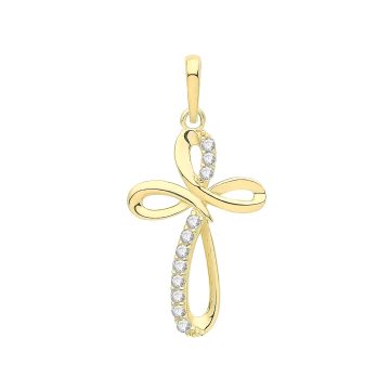 9ct Gold 15mm Cubic Zirconia Set Cross Pendant