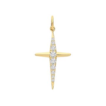 Boys 9ct Gold 19mm Cubic Zirconia Set Cross Pendant