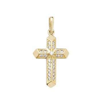 Boys 9ct Gold 16mm Cubic Zirconia Set Cross Pendant