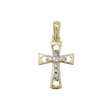 Boys 9ct Yellow and White Gold 15mm Cubic Zirconia Set Cross Pendant