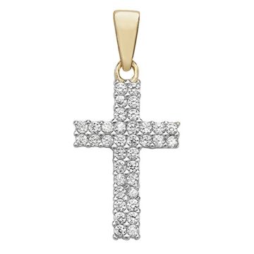 Boys 9ct Gold 16mm Double Row Cubic Zirconia Cross Pendant
