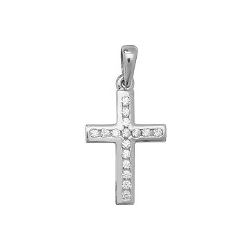 Boys 9ct White Gold 16mm Cubic Zirconia Cross Pendant
