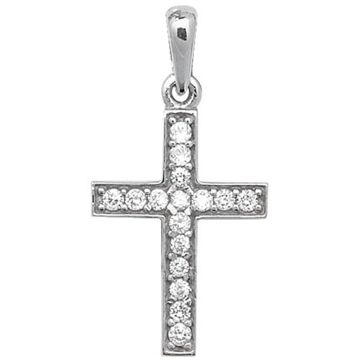 Boys 9ct White Gold 15mm Cubic Zirconia Cross Pendant