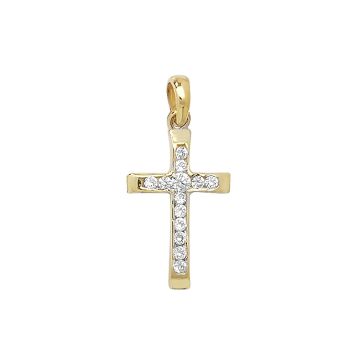 Boys 9ct Gold 18mm Cubic Zirconia Cross Pendant