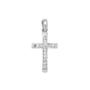 Boys 9ct White Gold 18mm Cubic Zirconia Cross Pendant