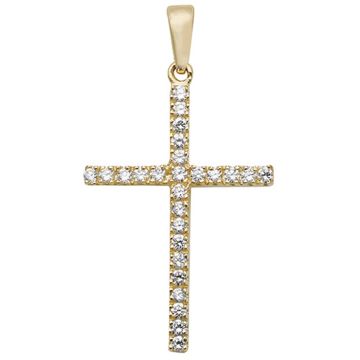 Boys 9ct Gold 26mm Cubic Zirconia Cross Pendant
