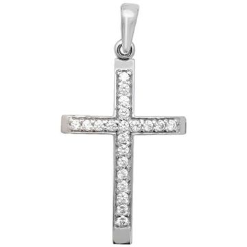 Boys 9ct White Gold 25mm Cubic Zirconia Cross Pendant