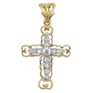 Boys 9ct Yellow and White Gold 20mm Cut Out Cubic Zirconia Cross Pendant